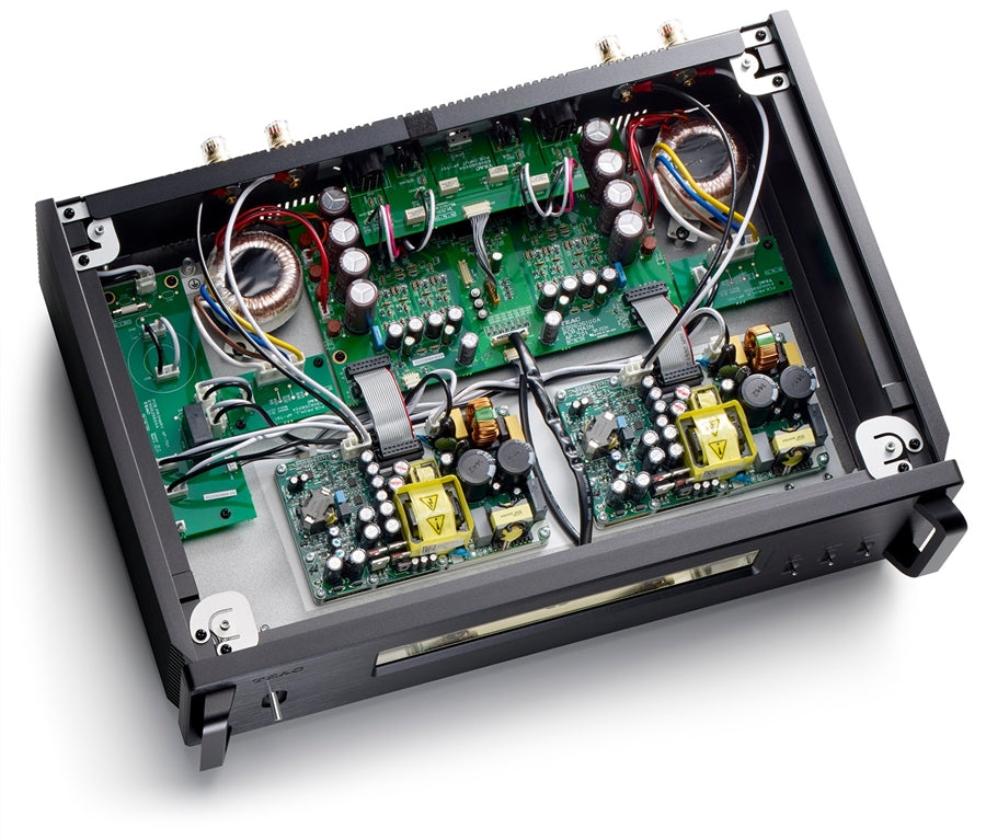 The TEAC AP-701B is a high-performance stereo power amplifier featuring a dual mono design and custom-made Hypex Ncore power modules.