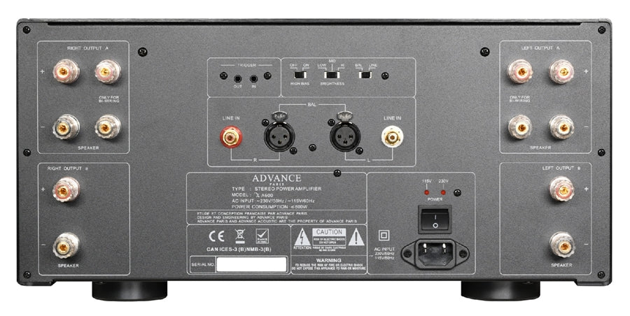 The Advance Paris X-A600 is a class A?B power amplifier that outputs 200 watts stereo!