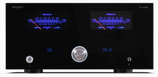 The Advance Paris X-i1100 Integrated Amplifier is a class A/B amp with 220W of power into 8 ohms.It has an onboard Burr Brown DAC and MM Phono Stage with VU meters.