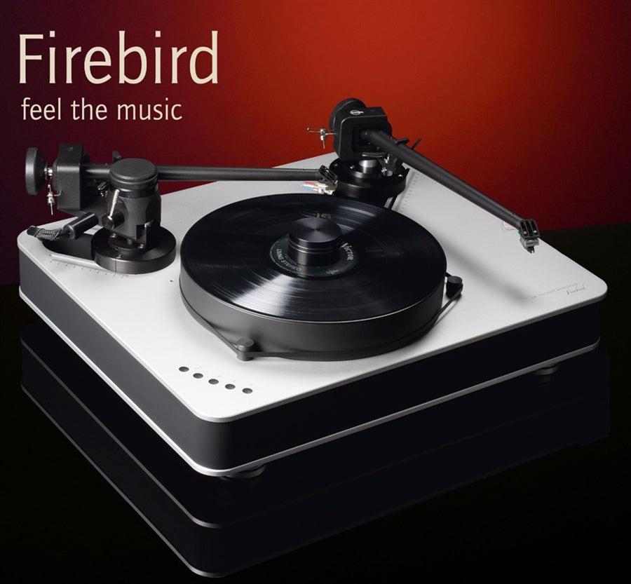 Top of the line Dr. Feickert Turntable, the Firebird is outstanding and highly recommended. Comes without a tonearm but with specified arm board.