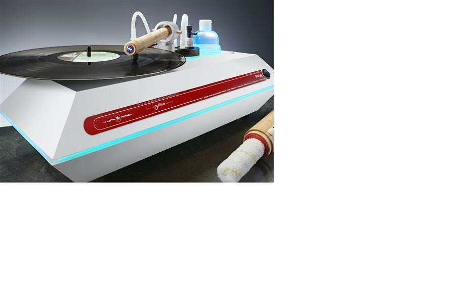 A premium record cleaning machine from Keith Monks, the Prodigy Deluxe Galileo White Record and Disc Cleaning Machine for spotless records and discs.