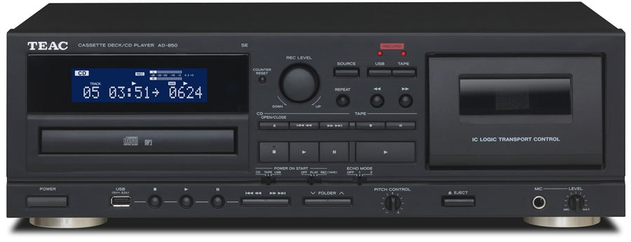 AD-850-SE is a combined cassette deck and CD player, which can also record to USB flash drives, includes a microphone jack with an echo function that can be used for karaoke.
